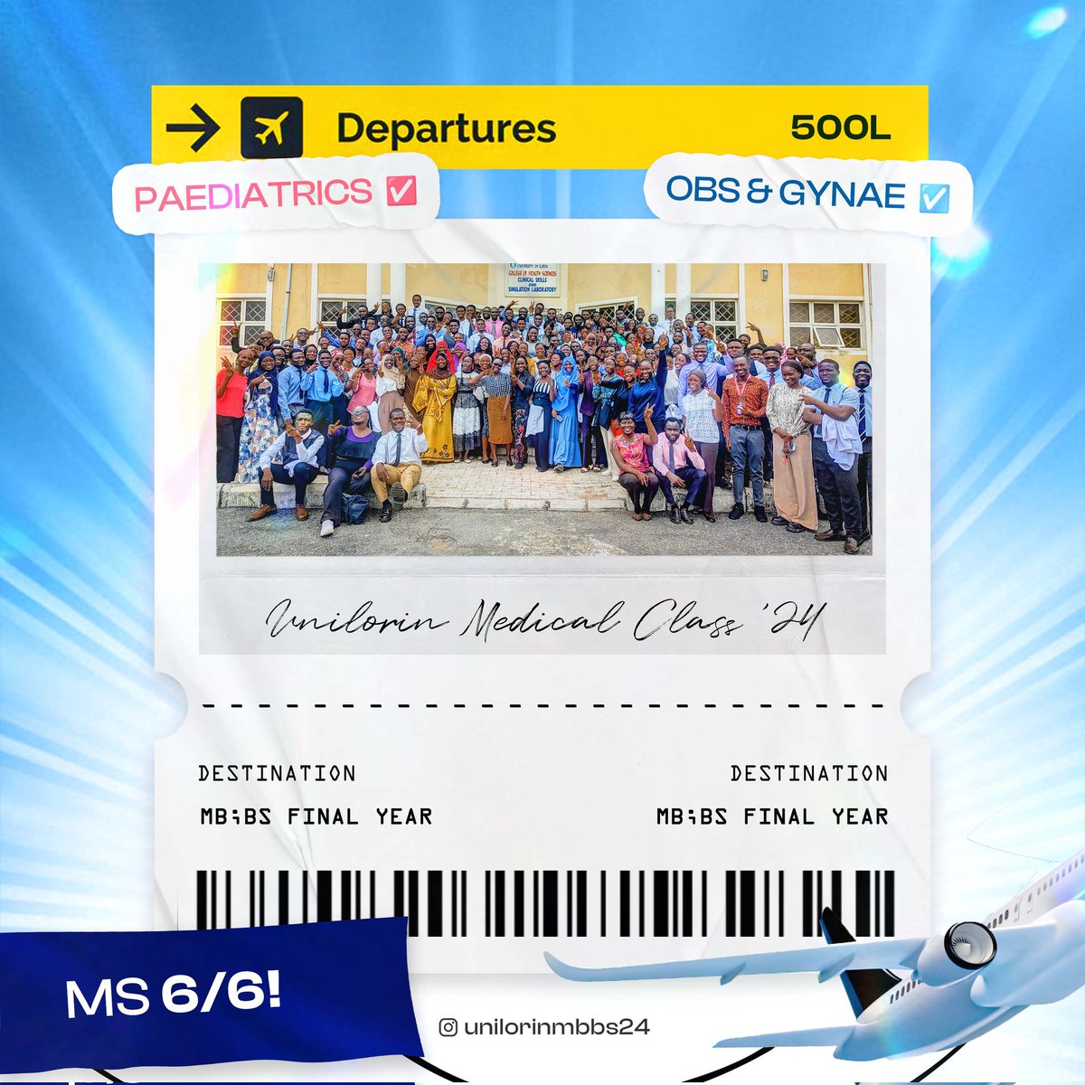 tz_olamilekan's tweet photo. Last year was Spotify wrapped. This year, it's a flight-themed poster showing our final destination in medical school!π€©
Video is us vibing to #NoLess π€©. Link in thread for the full video!π https://t.co/7skBwf5gVg