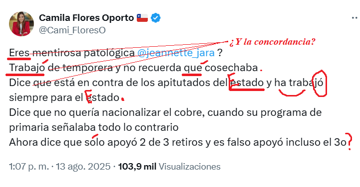 Manuel Lobos G🌱🇨🇱 (@mlobosg) on Twitter photo La "mala de adentro" <a href="/Cami_FloresO/">Camila Flores Oporto 🇨🇱</a> podría aprender a escribir, al menos. Diputada cuma. La "mala de adentro" <a href="/Cami_FloresO/">Camila Flores Oporto 🇨🇱</a> podría aprender a escribir, al menos. Diputada cuma.
