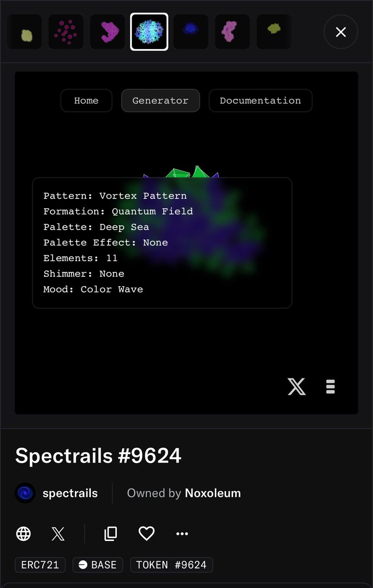 cryptospiele's tweet image. @spectrails I‘m owning this amazing thing and want to know more about the generator. What you did is simply amazing, just read the „about section“. So tell me more
#nft #spectrails #blockchain