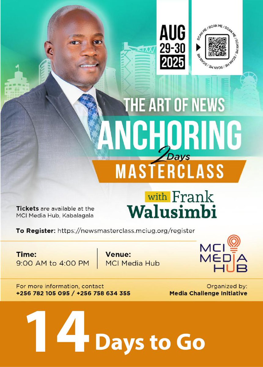 Media Challenge Initiative (@imchallengeug) on Twitter photo We're in the final countdown!
<a href="/FrankWALUSIMBI/">Frank Walusimbi</a> has dominated Uganda's airwaves for decades. In just 14 days, he's sharing EVERYTHING:
Don't miss this once-in-a-lifetime opportunity!
Sign up ๐ newsmasterclass.mciug.org We're in the final countdown!
<a href="/FrankWALUSIMBI/">Frank Walusimbi</a> has dominated Uganda's airwaves for decades. In just 14 days, he's sharing EVERYTHING:
Don't miss this once-in-a-lifetime opportunity!
Sign up ๐ newsmasterclass.mciug.org