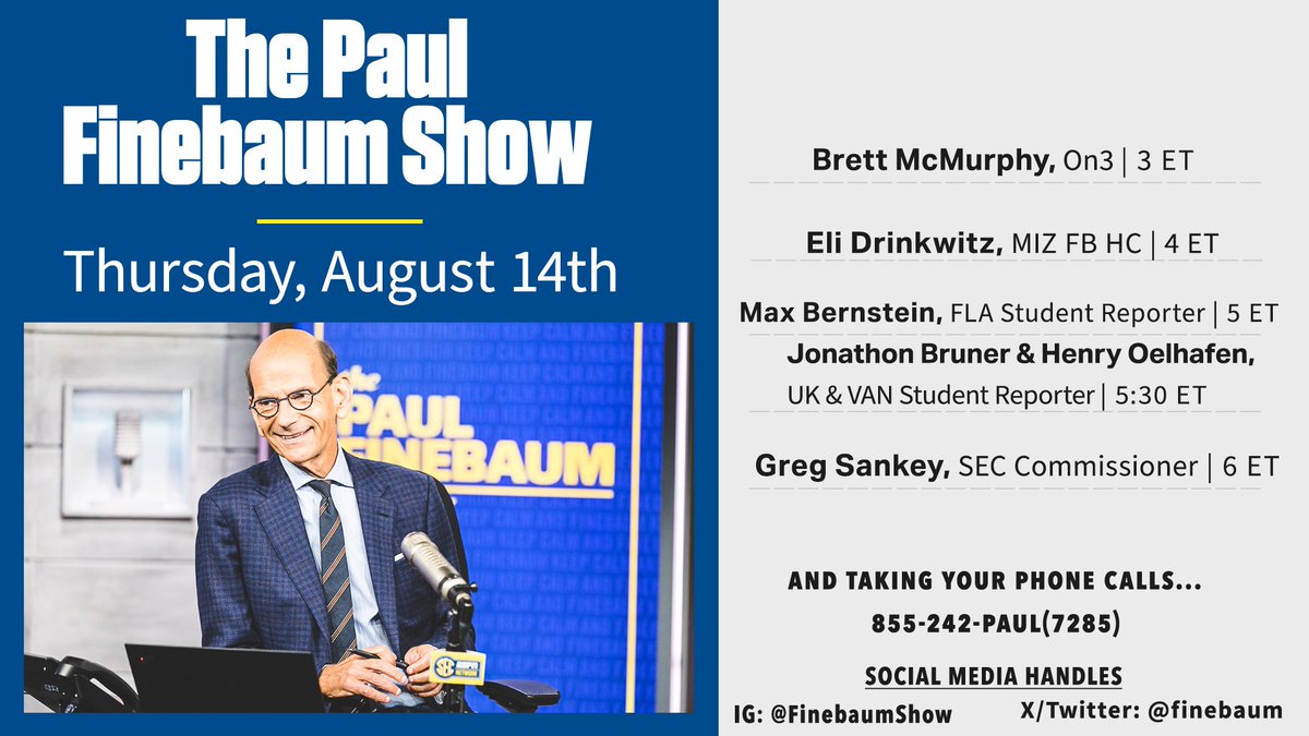 finebaum's tweet photo. We continue our #BackToSchoolWeek and make a stop in CoMo talking some @MizzouFootball.
In the last hour, we will have a visit with the Commissioner... https://t.co/YwvMs0FCq8