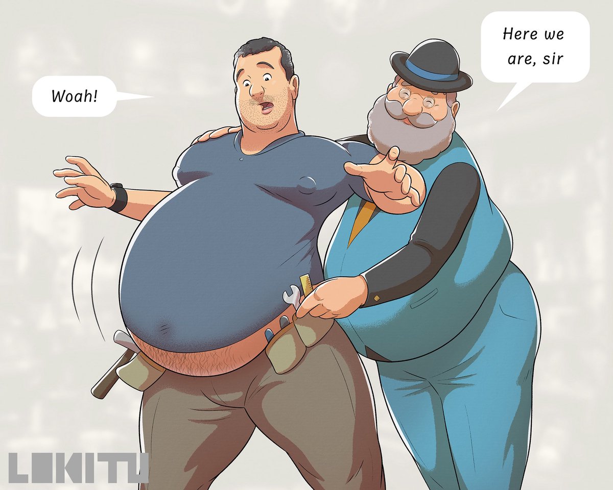 Commission for Mysteries of Me: Whosoever wears the magical toolbelt becomes as the big-bellied builder! 2/3