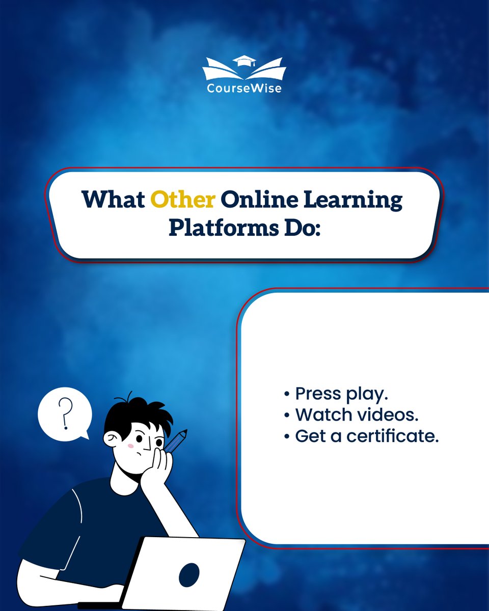 CoursewiseUS's tweet image. Knowledge is power — but applying it? That’s superpower. 💡
With Coursewise, turn learning into action &amp;amp; skills into success. 🚀
#OnlineLearning #FutureSkills #Coursewise