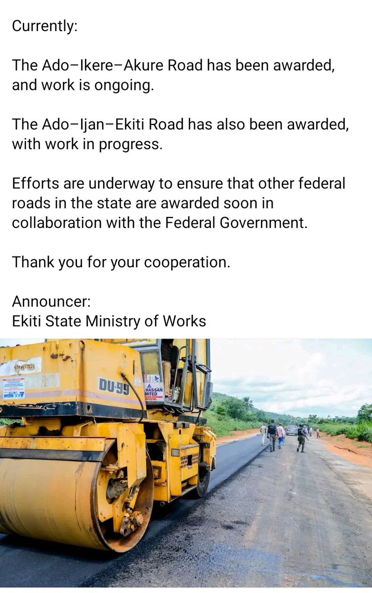 Ekiti State Ministry of Works react to Woli Agba's video concerning the deplorable condition of roads in Ekiti State 
...... Shares alternative routes for road users