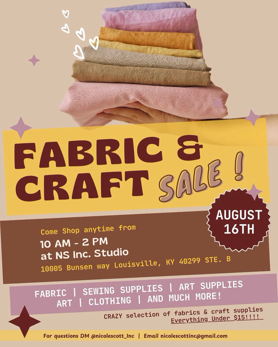 Fabric &amp; Craft SALE!!! This Saturday August 16th 10-2pm 🧵💕🎨🪡🖼️