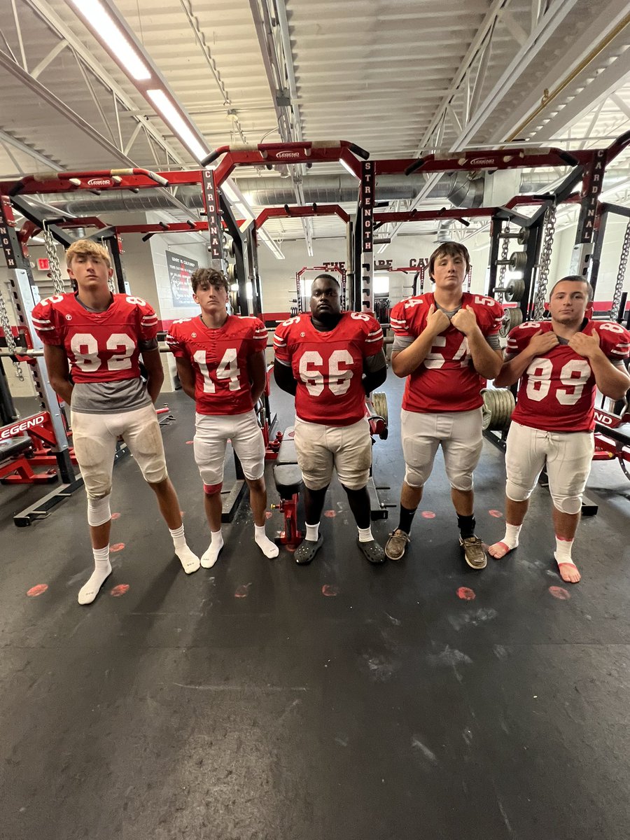 ScottOD91's tweet photo. Congrats to our 2025 Cardinal Football Captains, Mason Waechter, Andy Bilczo, Zy’Aire Marn, Carter Schuster and Trevor Kitzberger!  #LEAD @fbstrengthcoach @BHSWrestling @BenDore9 https://t.co/th21j2qi40