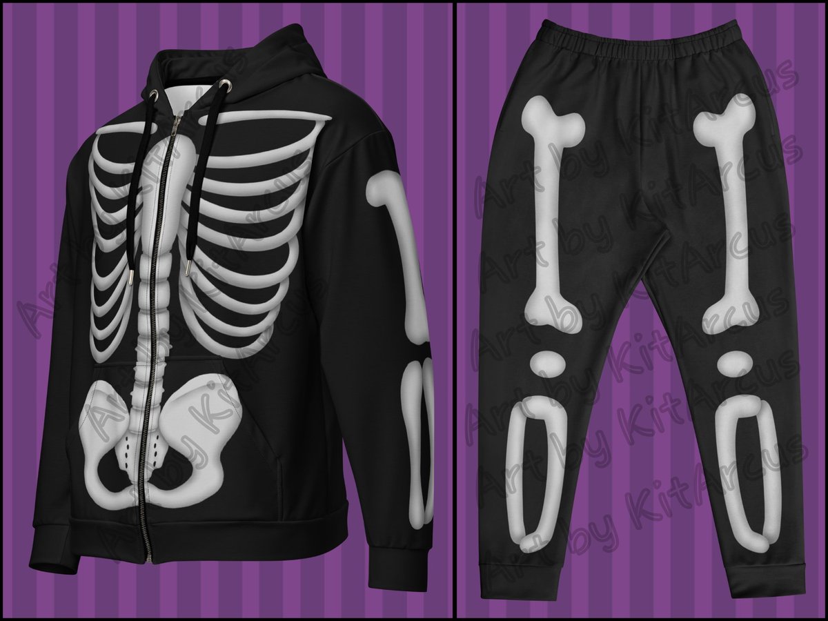 KitArcusDesigns's tweet image. New product! Just in time for spooky season!
Skeleton Zip Hoodie and Joggers!
Available for purchase on my Ko-fi and Etsy!
Links below~
#halloween #merch