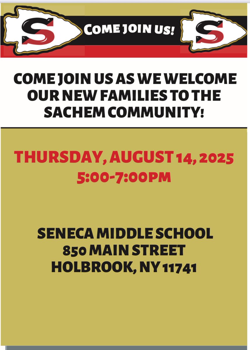 The Sachem Welcome Event is underway at Seneca Middle School!
💛🖤 New Sachem families — come join the fun, meet the community, and stop by the SCTA table to say hello!