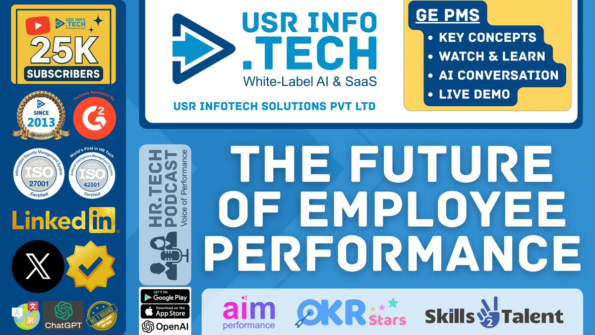 usrinfotech's tweet photo. https://t.co/fqTx82voFB
#USRINFOTECH reached a new chapter in our journey!

- First HR Tech company in the world to achieve ISO  42001 certification
- 25K+ subscribers on YouTube
- Trusted in 25+ countries
With 13+ years of expertise, ISO 42001 & 27001 certifications, and our AI-powered PMS & OKR platforms, we continue to empower HR leaders, partners, and customers worldwide.
@VaidyanathanR