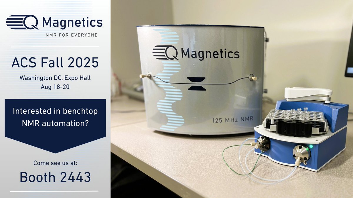 QMagnetics's tweet photo. Headed to #ACSFall2025? Visit Expo Booth 2443!
See how the QM-125 benchtop NMR is evolving industrial and academic NMR with automation!
Compact NMR is growing up. Come by and speak with us to see what it can accomplish in your lab.
#NMR #QMagnetics #LabAutomation #Chemistry https://t.co/k50ke2Wvho