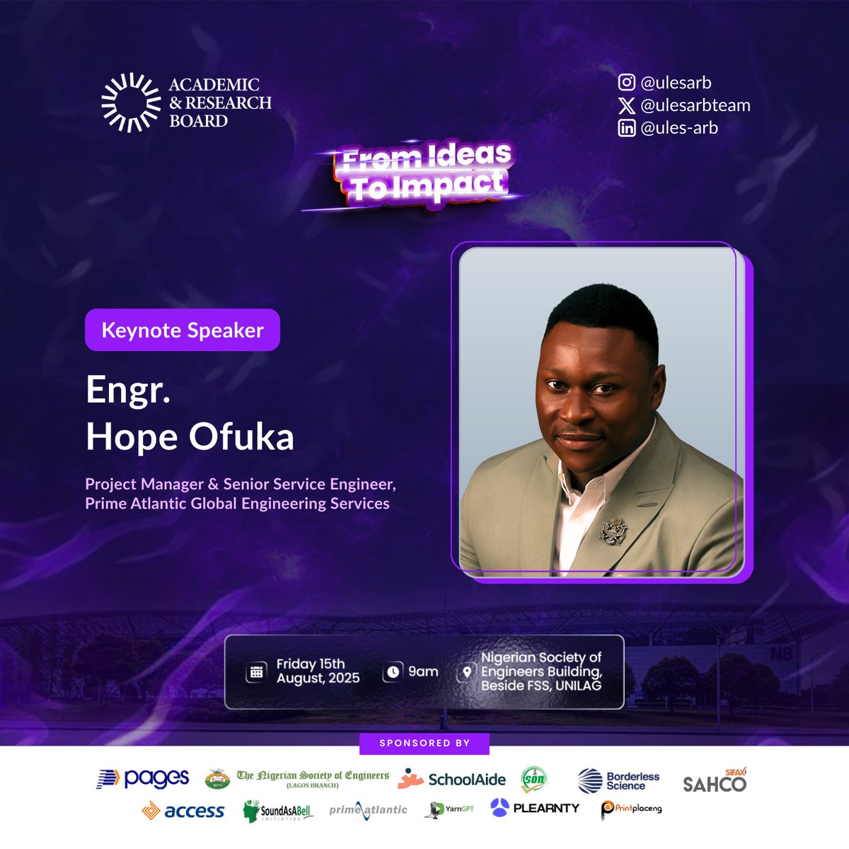 ulesarbteam's tweet photo. We’re excited to unveil our Keynote Speakers for the ARB Grand Finale! 💙

🎙 Engr. Hope Ofuka – Project Manager &amp; Senior Service Engineer at Prime Atlantic
🎙 Ummulkhair O. Abdulrasheed – Our very own ULES ARB 2023/2024 Supervisor

🔗 Register now: https://t.co/JT4CtBMsWO https://t.co/RLkDhtIi9d