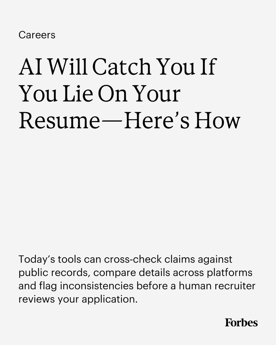 Forbes's tweet photo. Here’s how AI finds false claims and what honest candidates can do to stand out.
https://t.co/TKtNBoSpAH https://t.co/gCP6UT6MJo