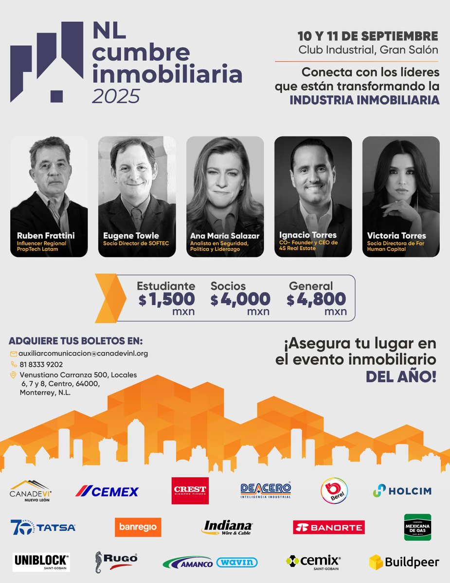 🏠 ¡No te pierdas el encuentro inmobiliario más importante del norte del país!

📅 10-11 sept | 📍 Club Industrial, Gran Salón

🎟️ Asegura tu lugar y conecta con los líderes del sector: 81 8333 9202

#CumbreInmobiliariaNL