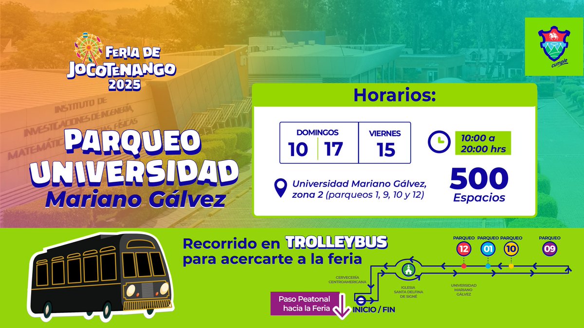 🎠 La #FeriaDeJocotenango te espera para que disfrutes los platillos típicos, juegos mecánicos, diversión y mucho más, del 9 al 17 de agosto en el Hipódromo del Norte. 

🚗Para que tu experiencia en la feria sea más agradable, se han gestionado parqueos gratuitos con servicio de