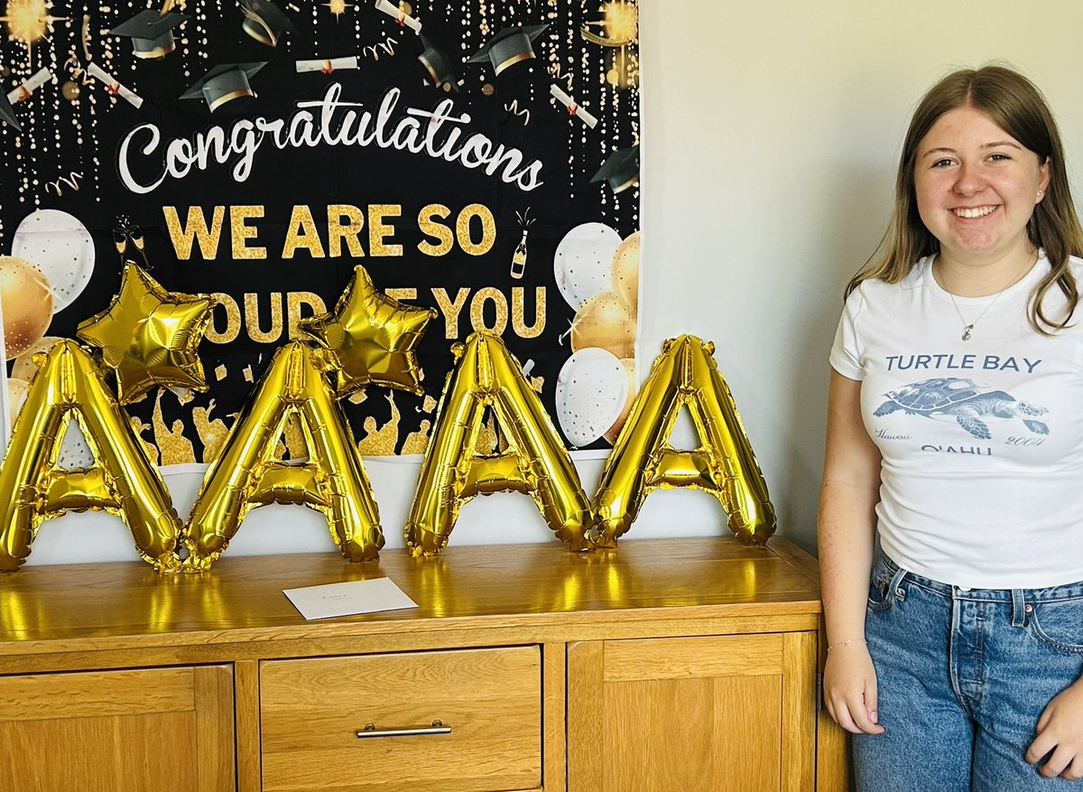 Clareso's tweet photo. We really couldn’t  be any prouder of Emma. All her hard work and determination has paid off. Thank you to all the staff @WalesHigh  who have helped and supported her over the past 7 years. She has now left with 10 GCSES, 4 A-Levels, friends for life and a boyfriend 👩‍❤️‍👨 https://t.co/kUZwJDRIjk