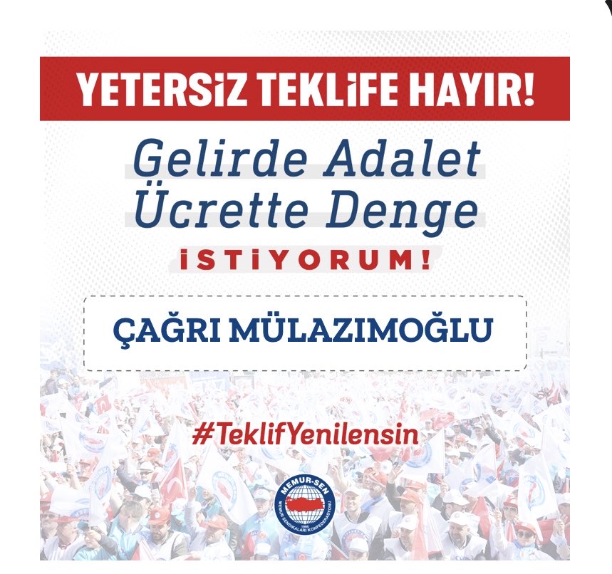 Alım gücünün düştüğü, enflasyonun arttığı, sabit gelirlinin ezildiği dönem sona ersin. Tahmini rakamlara göre değil piyasa gerçeklerine göre zam verilsin. 

#TeklifYenilensin