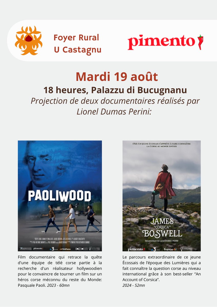 FieraCastagna's tweet photo. Le Foyer rural aura le plaisir de recevoir Lionel Dumas Perini mardi 19 août à partir de 18h au Palazzu et vous invite à venir découvrir ses deux réalisations: https://t.co/arbIUjc15f