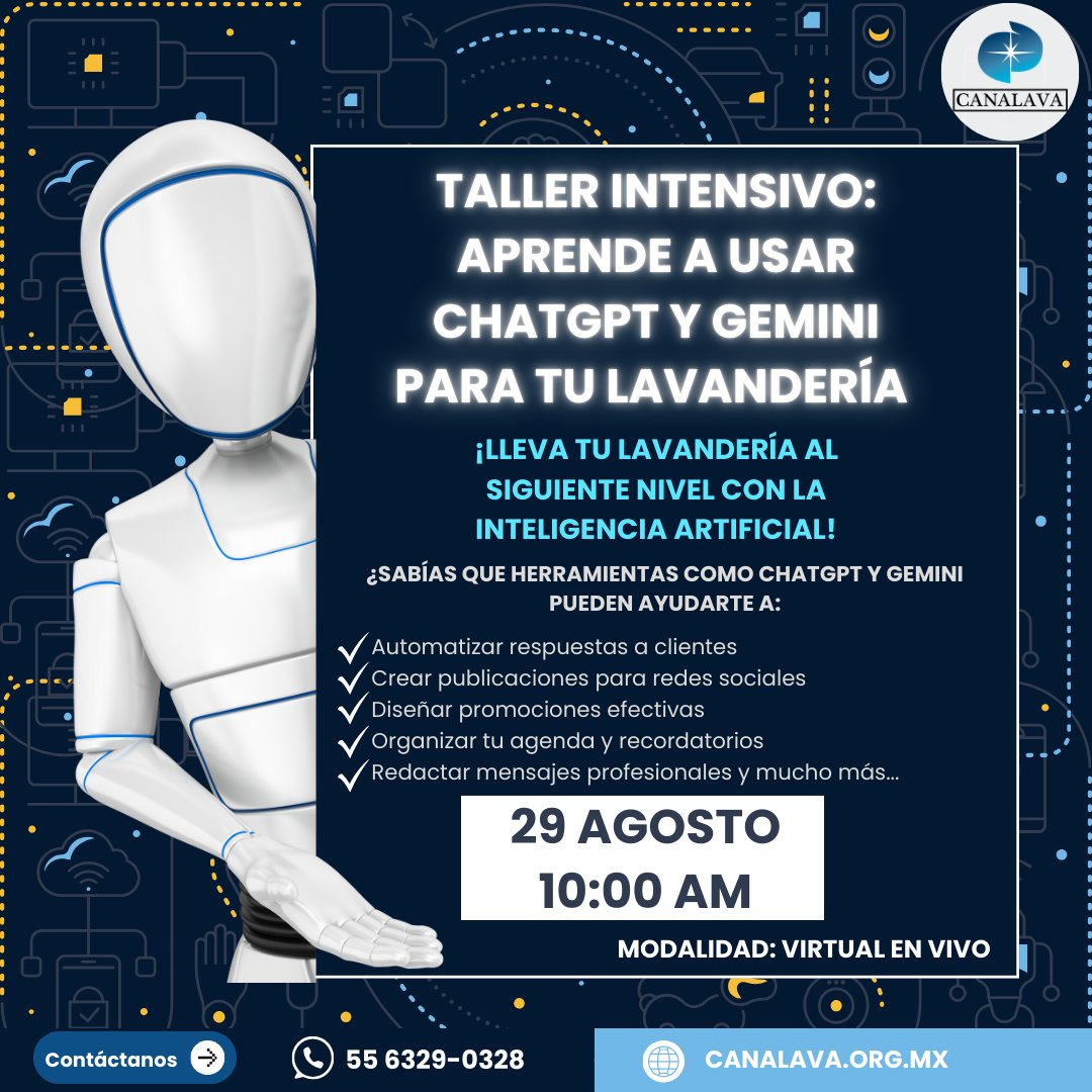 CANALAVA's tweet image. 💡Descubre cómo la inteligencia artificial puede ayudarte a optimizar tu negocio, ahorrar tiempo y atraer más clientes. 
🗓Fecha: 29 Agosto 2025
🕐Duración: 3 horas 
📍Modalidad: Online en vivo 
¡Cupos limitados-Inscríbete ahora! ⬆️✅️👌🏪🫧
