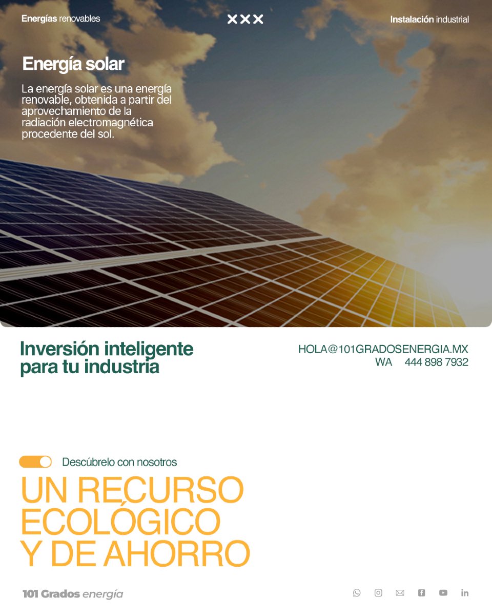 101_grados's tweet photo. La energía solar ha dejado de ser una opción futurista para convertirse en una solución presente, poderosa y accesible. Representa una inversión inteligente para hogares, empresas e industrias que buscan independencia energética☀️

#IndustriaSustentable #FuturoVerde #EnergíaSolar https://t.co/Sb67By3sEV