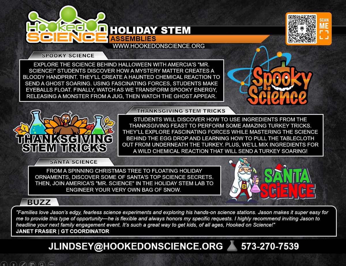 STEMLabOnTheGo's tweet photo. From spook-tacular chemical reactions that send ghosts flying to fabulously funky forces that create twirling Christmas Trees, here are my most requested holiday STEM assemblies that will get your students Hooked on Science! 🎃🦃🎄 #HolidaySTEM #MrScience #HookedOnScience #Christmas #Halloween #Thanksgiving #STEM #Science