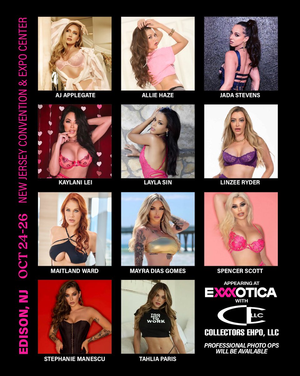 EXXXOTICA Expo (@exxxotica) on Twitter photo Meet the iconic adult stars you love—ALL in one place!
Oct 24–26 in Edison, NJ, appearing with Collectors Expo. 💕
Now’s your chance to meet them in person, score a pro photo op, grab an autograph, and earn bragging rights for life.
<a href="/AJsApplebooty/">AJ Applegate</a>
<a href="/alliehaze/">Allie haze</a>
<a href="/jadastevens420/">Jada Stevens 🧃</a> Meet the iconic adult stars you love—ALL in one place!
Oct 24–26 in Edison, NJ, appearing with Collectors Expo. 💕
Now’s your chance to meet them in person, score a pro photo op, grab an autograph, and earn bragging rights for life.
<a href="/AJsApplebooty/">AJ Applegate</a>
<a href="/alliehaze/">Allie haze</a>
<a href="/jadastevens420/">Jada Stevens 🧃</a>