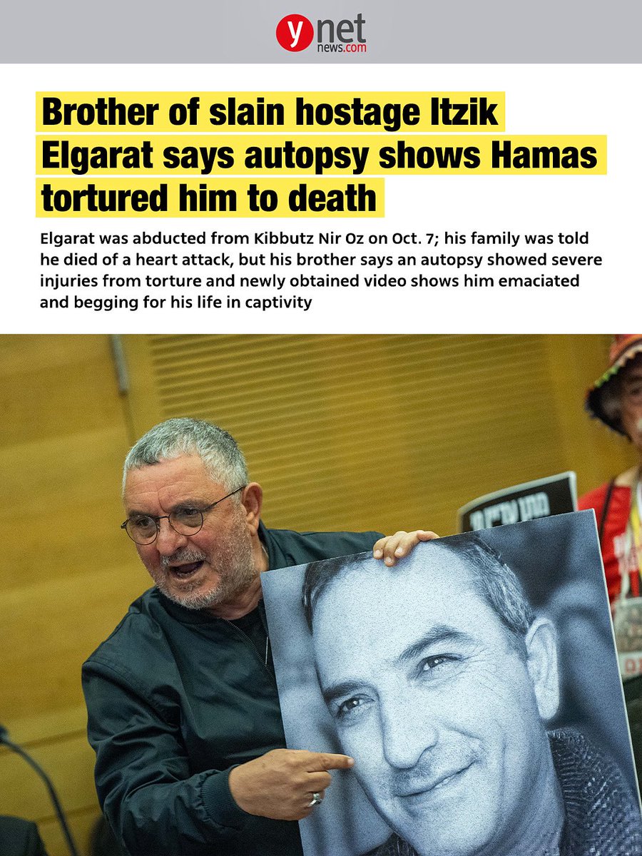 noatishby's tweet photo. Hamas brutally tortured Israeli hostage Itzik Elgarat to death, an autopsy reveals — exposing severe injuries and months of suffering in captivity.

50 hostages are still being held in Gaza. We need to bring them all home now. 

Photo by Yonatan Sindel/Flash90 https://t.co/REMaq9MGUC