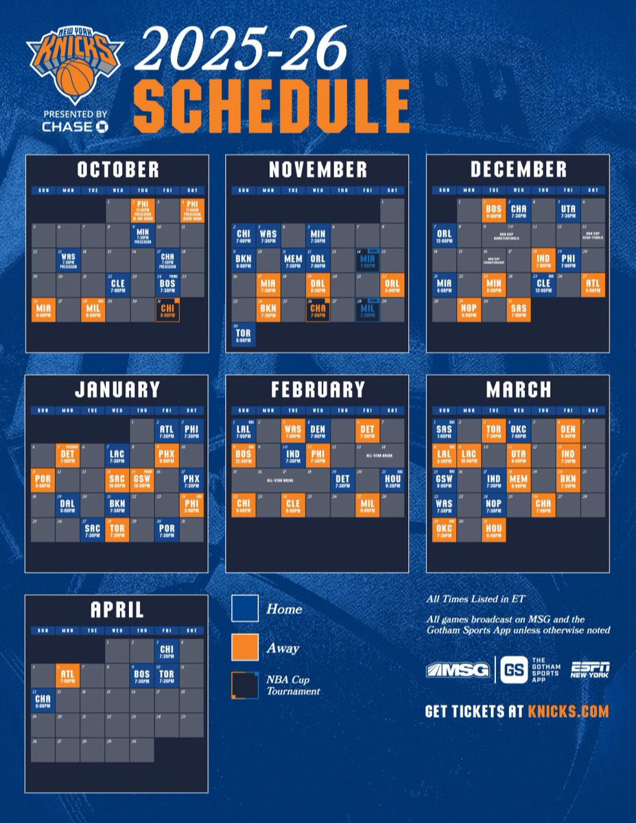 Alex B. (@knickscentral) on Twitter photo New York Knicks 2025-2026 printable schedule New York Knicks 2025-2026 printable schedule