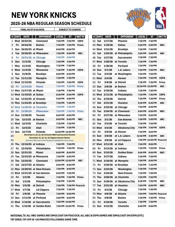 New York Basketball (@nba_newyork) on Twitter photo Knicks full 2025-26 schedule is out: Knicks full 2025-26 schedule is out: