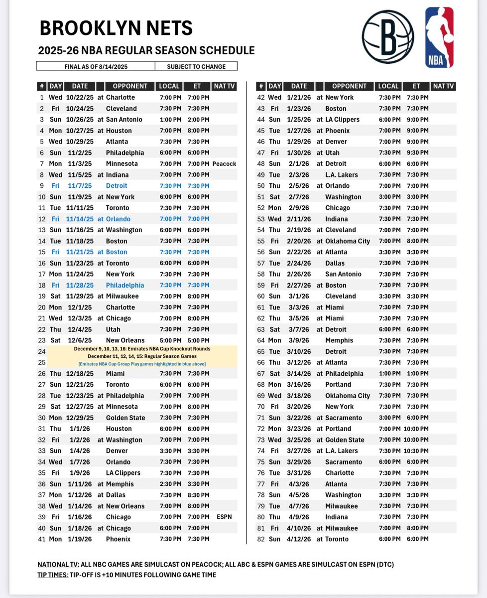 Here is the #Nets complete schedule. #nba 👇🏾