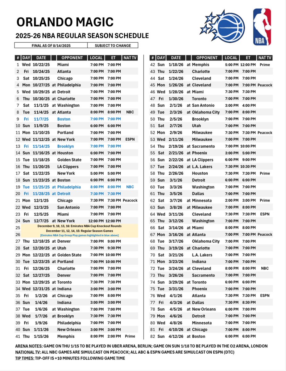 The Full 2025-26 Orlando Magic schedule has been released!