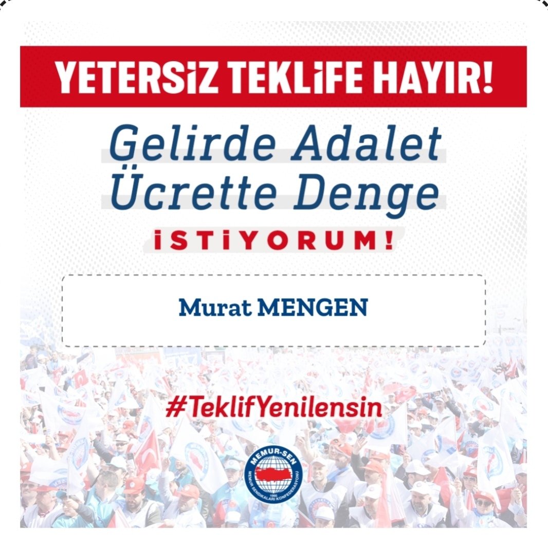 👉 2026’nın ilk altı ayında 10.000 TL taban aylık artışı, %10 refah payı ve %25, İkinci altı ayda %20  zam verilmesi için;

📢 #TeklifYenilensin

👉 2027’nin ilk altı ayında 7.500 TL taban aylık artışı ve %20 zam, ikinci yarısında ise %15 zam verilmesi için;

📢 #TeklifYenilensin