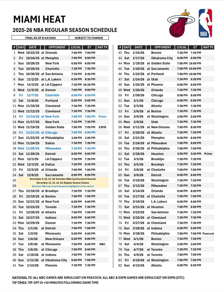 The 2025-26 Miami Heat schedule has been released

#HeatNation
