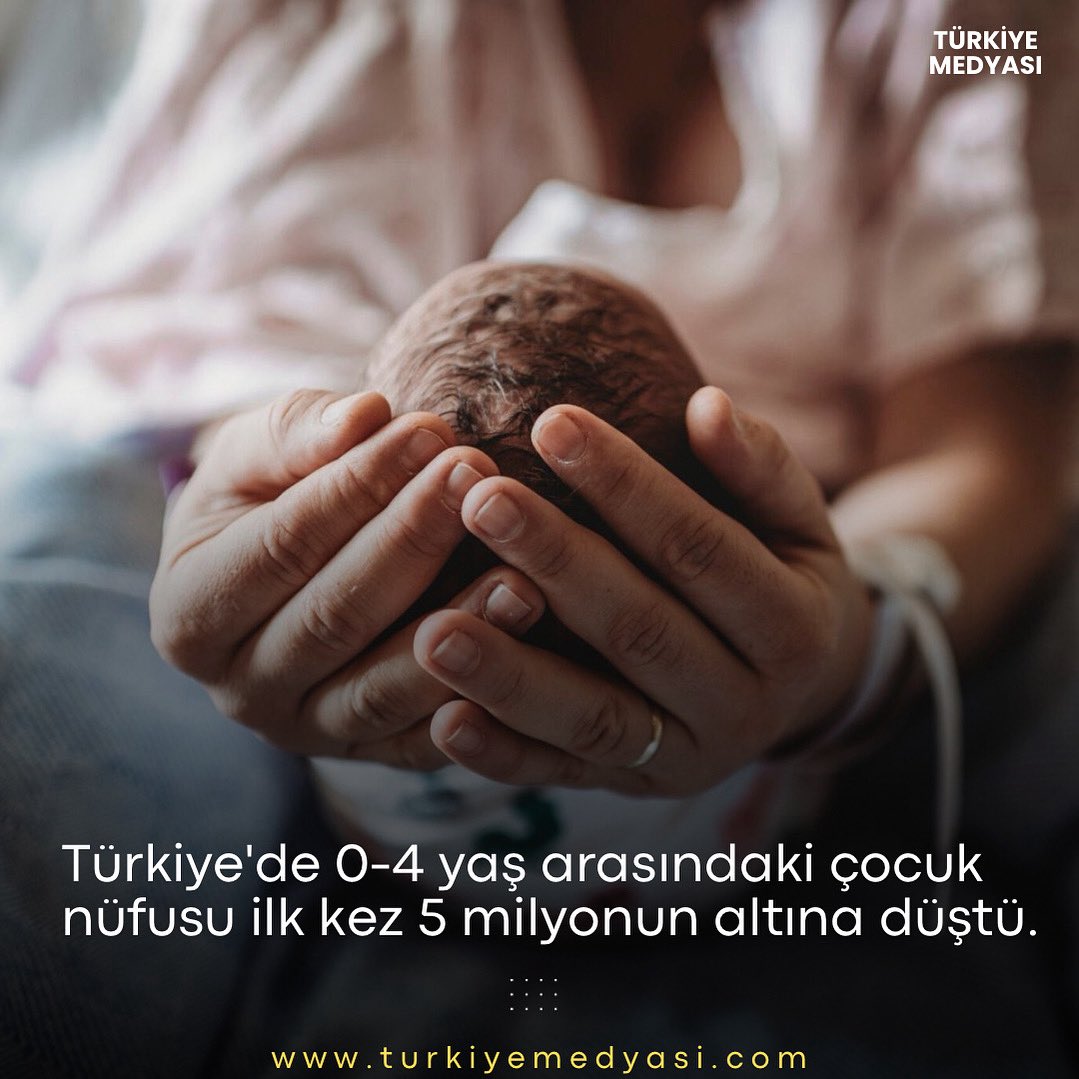▪️Türkiye'de 0-4 yaş arasındaki çocuk nüfusu ilk kez 5 milyonun altına düştü.