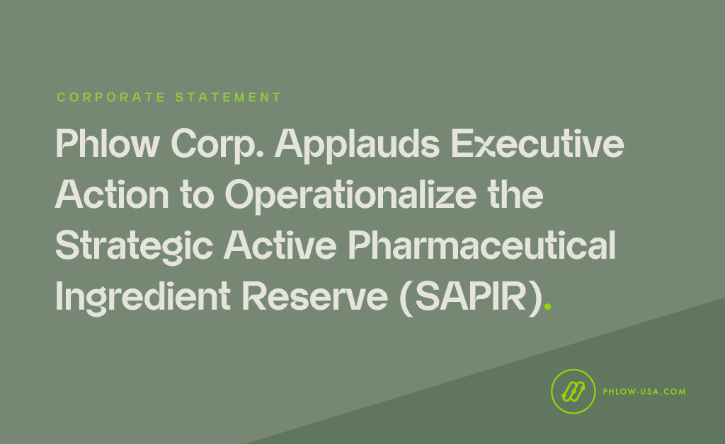 PhlowUSA's tweet photo. Yesterday’s Executive Order to operationalize the Strategic Active Pharmaceutical Ingredients Reserve (SAPIR™) marks a pivotal milestone in strengthening America’s pharmaceutical supply chain resilience. 

Phlow is honored to have originated the SAPIR framework more than five years ago in partnership with @HHSGov and @ASPRgov. Their leadership and dedication to national preparedness have been instrumental in elevating SAPIR to a matter of national policy.
 
We celebrate this important step toward safeguarding reliable access to essential medicines for all Americans, and we remain committed to working collaboratively across sectors to strengthen the nation’s health security.
 
Read our full statement: https://t.co/4YrkFmjtmh