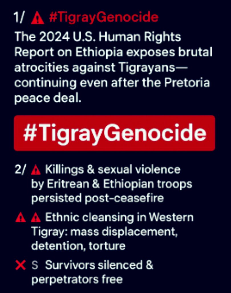 Eyerus🎼 (@eyerustg) on Twitter photo #JusticeForTigray
<a href="/UN_HRC/">UN Human Rights Council</a> <a href="/hrw/">Human Rights Watch</a> <a href="/HolocaustMuseum/">US Holocaust Museum</a> <a href="/dfatirl/">Irish Foreign Ministry</a> <a href="/SenateForeign/">Senate Foreign Relations Committee Chairman</a> <a href="/EU_Commission/">European Commission</a> <a href="/_AfricanUnion/">African Union</a> <a href="/amnesty/">Amnesty International</a>
🔹The world’s silence = complicity!
🔹#Tigray|ans deserve justice,safety,& dignity
🔹Justice delayed is justice denied
👉Pretoria CoHA on paper injustice in reality💔 #JusticeForTigray
<a href="/UN_HRC/">UN Human Rights Council</a> <a href="/hrw/">Human Rights Watch</a> <a href="/HolocaustMuseum/">US Holocaust Museum</a> <a href="/dfatirl/">Irish Foreign Ministry</a> <a href="/SenateForeign/">Senate Foreign Relations Committee Chairman</a> <a href="/EU_Commission/">European Commission</a> <a href="/_AfricanUnion/">African Union</a> <a href="/amnesty/">Amnesty International</a>
🔹The world’s silence = complicity!
🔹#Tigray|ans deserve justice,safety,& dignity
🔹Justice delayed is justice denied
👉Pretoria CoHA on paper injustice in reality💔