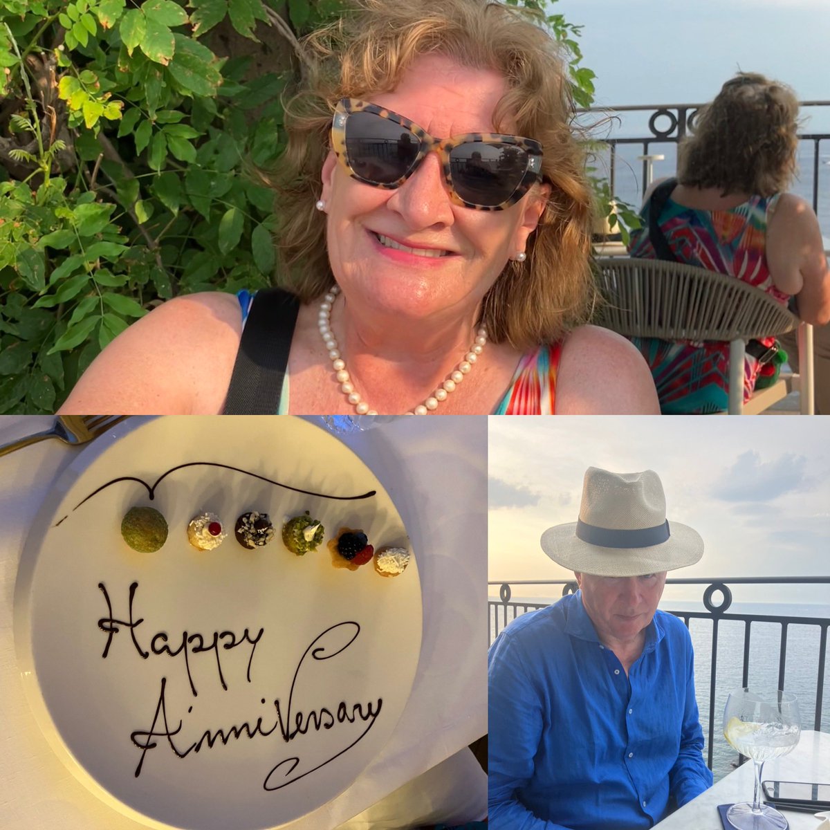 Pre-dinner drinks in one hotel high above the bay this evening, with mirrors to ensure we could keep track of thunder and lightning, followed by dinner on the roof terrace of another hotel. #Sorrento
