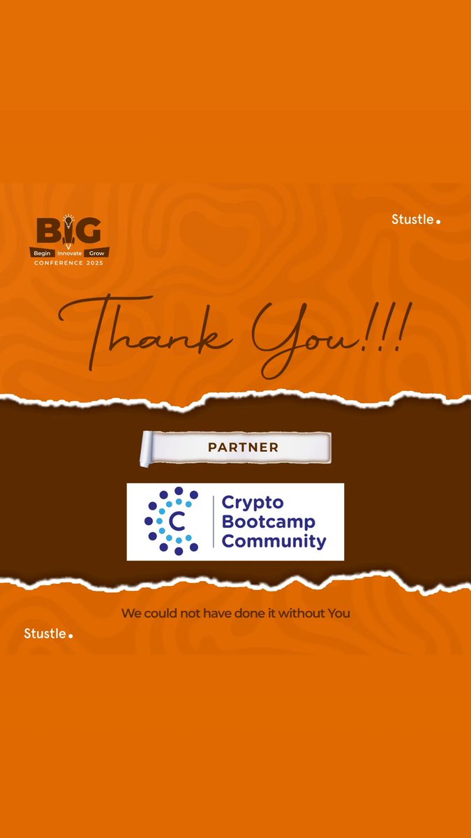 stustle's tweet photo. A BIG thank you to Crypto BootCamp Community @_CryptoBootcamp for being one of our valued sponsors at the B.I.G Conference 2025!

We deeply appreciate your commitment to innovation, education, and community building. 

Here’s to more impact 🥂 

#BIGConference2025 #stustle https://t.co/Mdj7SpgjfJ