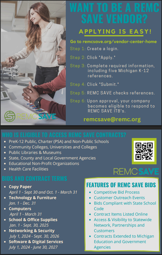 AutomateMyStuff's tweet photo. If you are a tech vendor and you want to work with K12 Edu in Michigan ... Consider applying with @REMCAssociation / #remcsave ... By participating in this you save ALL DISTRICTS in Michigan from having to put out an RFP for competitive bids to buy anything over board limit ... https://t.co/oZZT6rPMkU