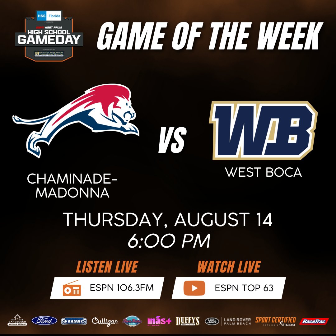 ESPN Top 63 (@espntop63) on Twitter photo High School Gameday is Back!! 🏈🏈
It's the battle of two State Champions...
<a href="/Nadeboyz/">Chaminade-Madonna Football</a> vs <a href="/WestBocaBullsFB/">West Boca Raton Football</a>
Live at 6:30pm on the ESPN Top 63 YouTube Channel!!
youtube.com/watch?v=soPVVq… High School Gameday is Back!! 🏈🏈
It's the battle of two State Champions...
<a href="/Nadeboyz/">Chaminade-Madonna Football</a> vs <a href="/WestBocaBullsFB/">West Boca Raton Football</a>
Live at 6:30pm on the ESPN Top 63 YouTube Channel!!
youtube.com/watch?v=soPVVq…