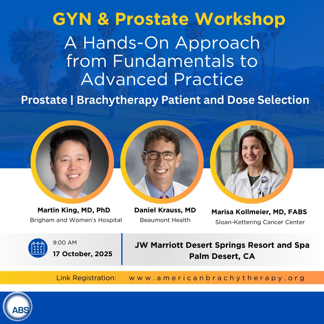 Join us for #Brachytherapy Patient and Dose Selection – in Palm Desert. Explore how to tailor treatment plans for optimal outcomes in prostate brachytherapy. 🔗 bit.ly/4m8vC4t #RadiationOncology  #ProstateCancer #ThisIsBrachytherapy