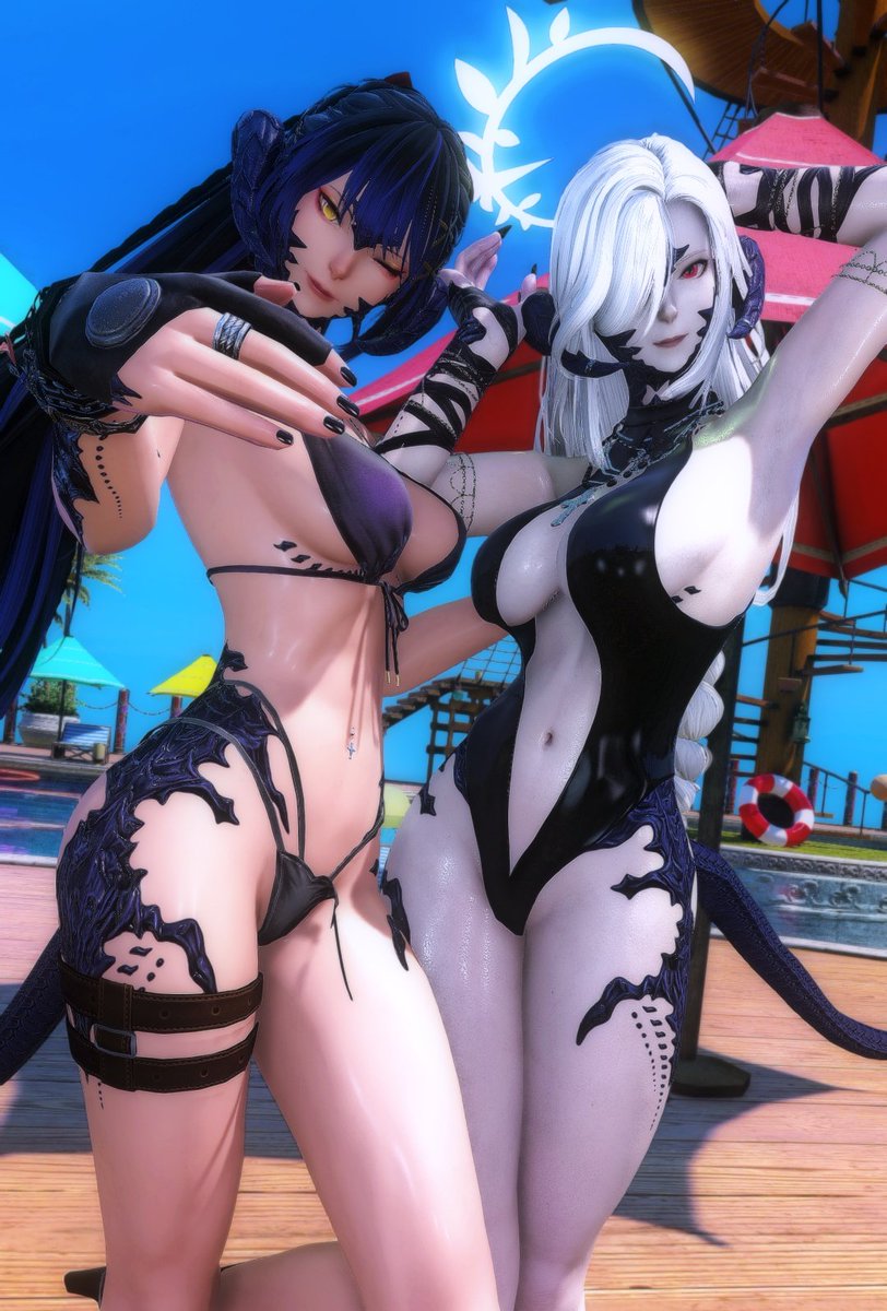 Hey boys 😜 over there~ Don’t keep us waiting! The summer event has already started ☀️🌊 
Right ? <a href="/Ak1_XIV/">Aki</a> 😘💗
#GPOSERS /#au_ra /#ffxivsnaps