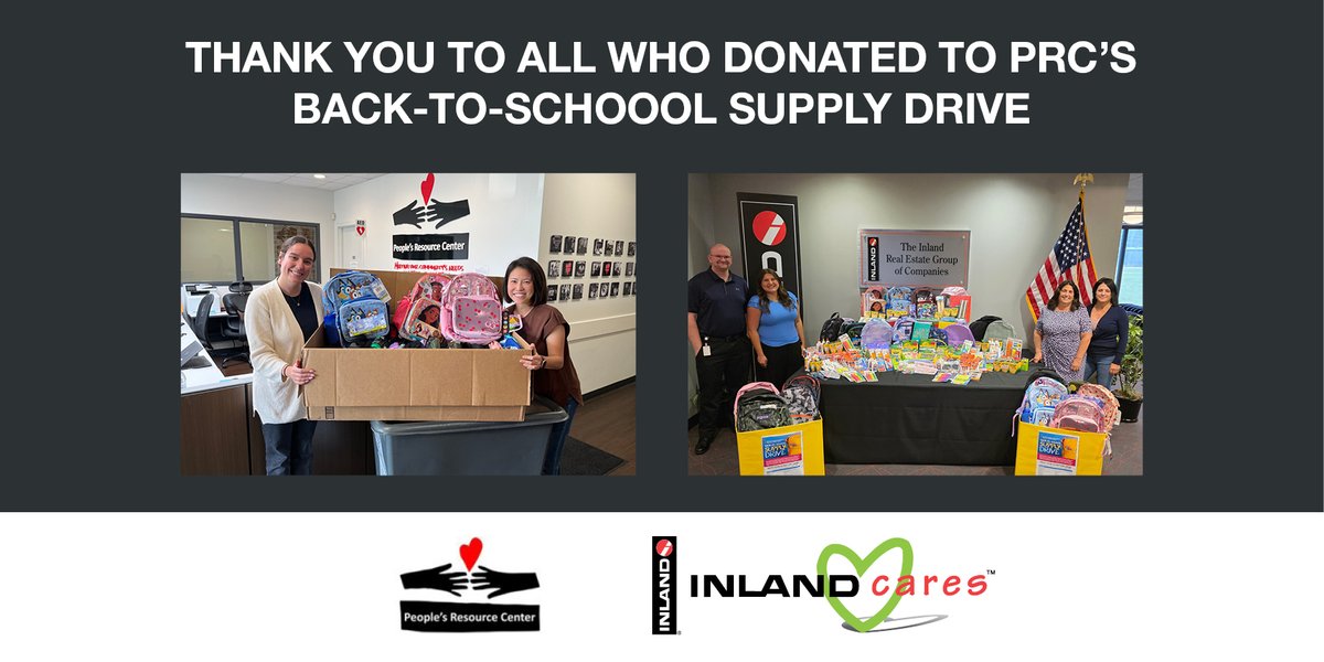 Inland Group team members proudly donated 1,951 school supply items to support People’s Resource Center’s (PRC) back-to-school supply drive! Helping over 1,200 local students in need start the year strong — all at no cost to families. 📚 #InlandCares #BackToSchool #PRC