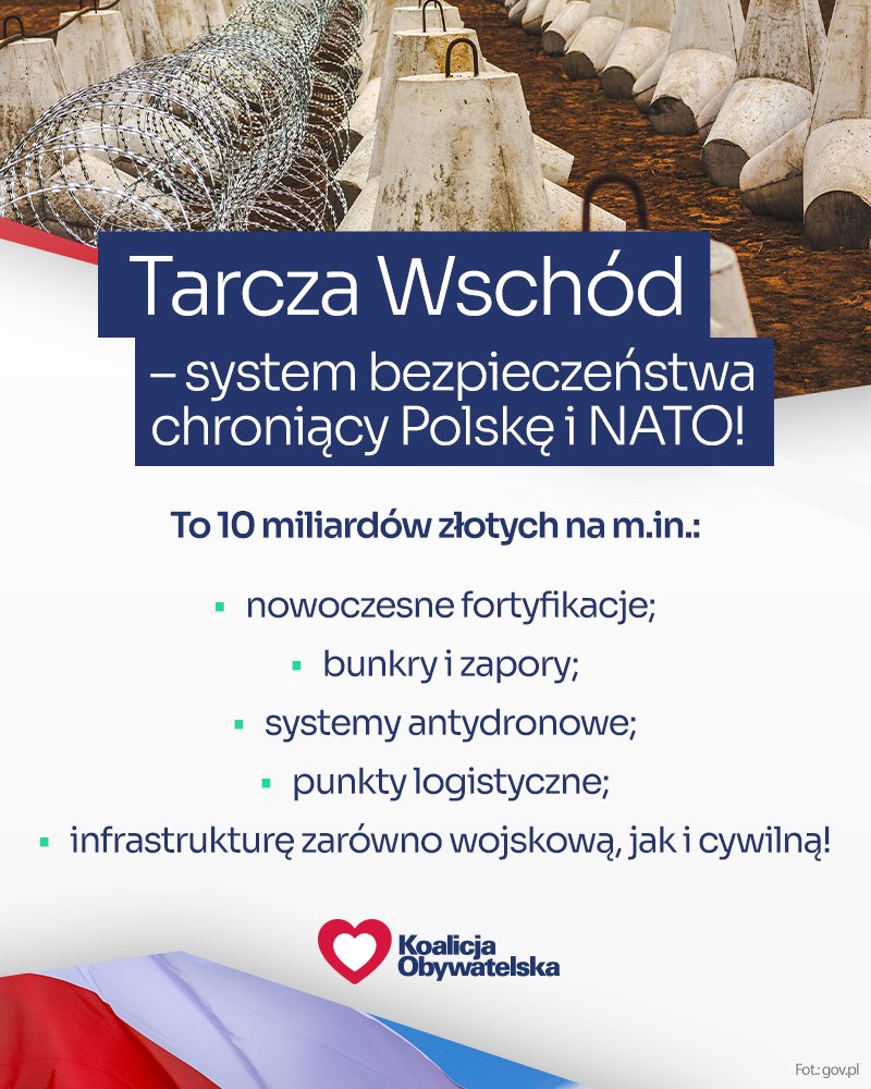 Przeznaczyliśmy 10 mld zł na budowę Tarczy Wschód - bronimy Polski i wschodniej flanki NATO 🛡️