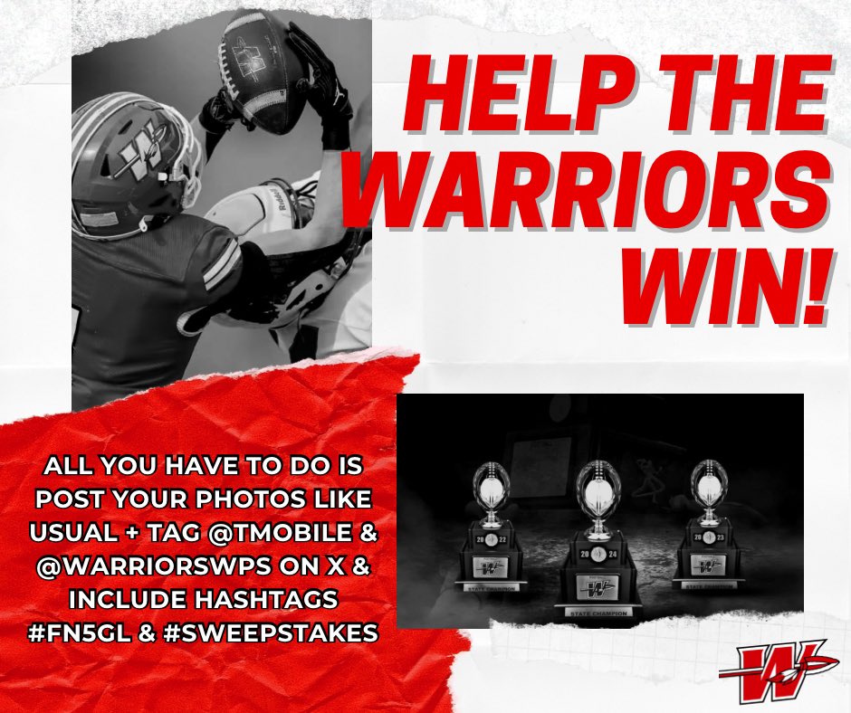 All you have to do is post and tag to help the Warriors win! ‼️📈🏆 We need you! 

@tmobile <a href="/WarriorsWPS/">Washington Public Schools (Washington, OK)</a> #fn5gl #sweepstakes