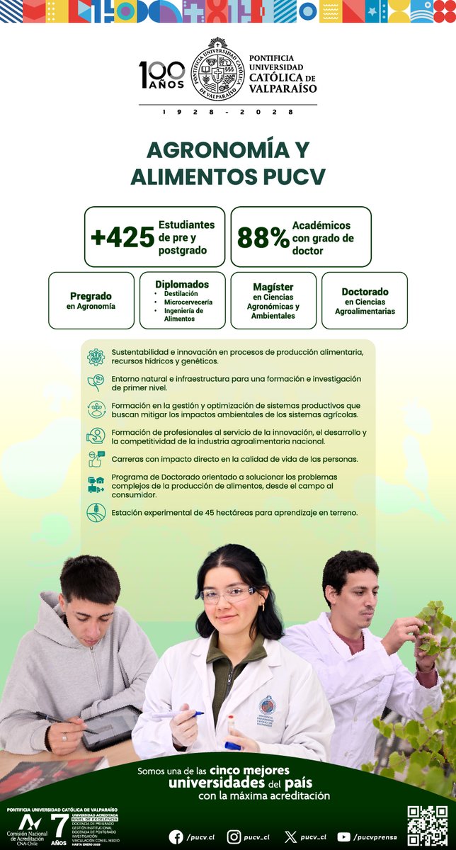 ♻️Sustentabilidad, innovación y calidad de vida.

En la Facultad de Ciencias Agronómicas y de los Alimentos PUCV investigamos, desarrollamos y formamos líderes para los desafíos de la producción de alimentos.

📰<a href="/__elmercurio/">El Mercurio</a>