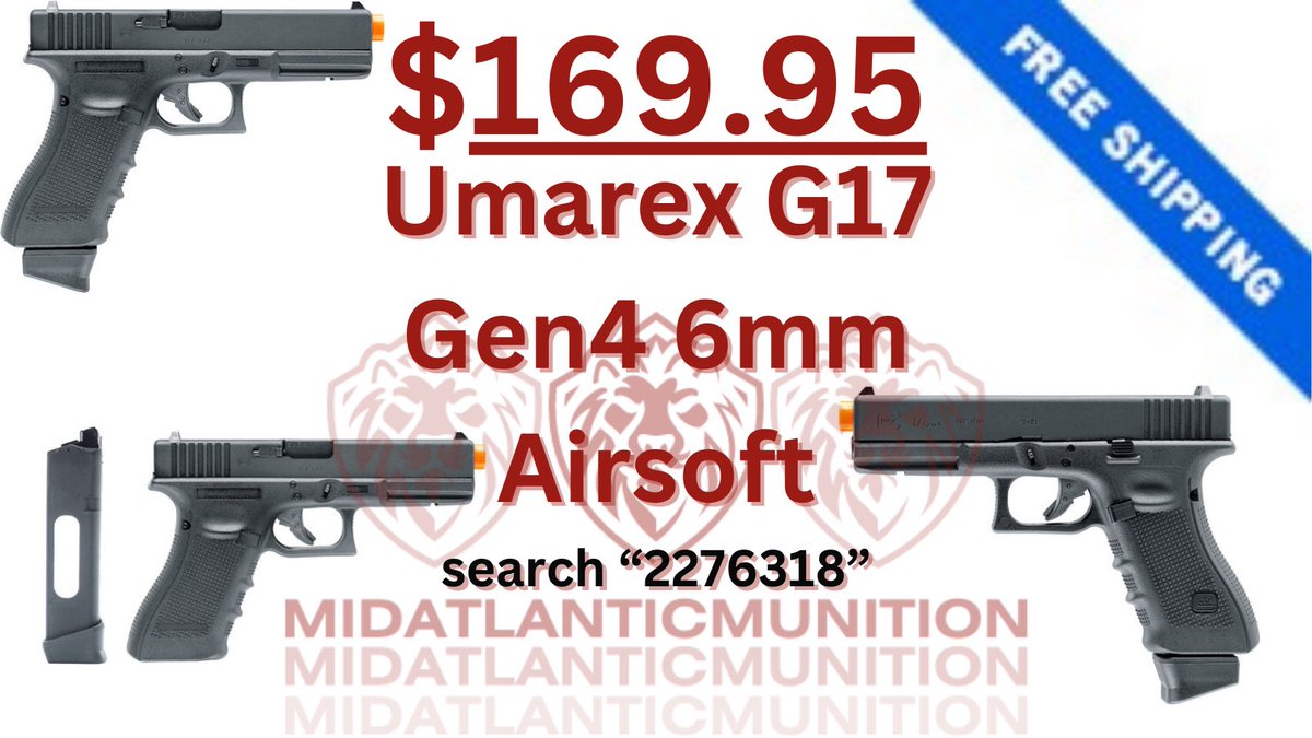 MidAtlMunition's tweet image. Time to legally shoot your friends. 🔫
This is an AIRSOFT Umarex G17 Gen4 — not a real firearm — perfect for backyard battles, force-on-force training, or just settling grudges the safe way. $169.95 + FREE shipping. Search “2276318” before your buddy does. 😏