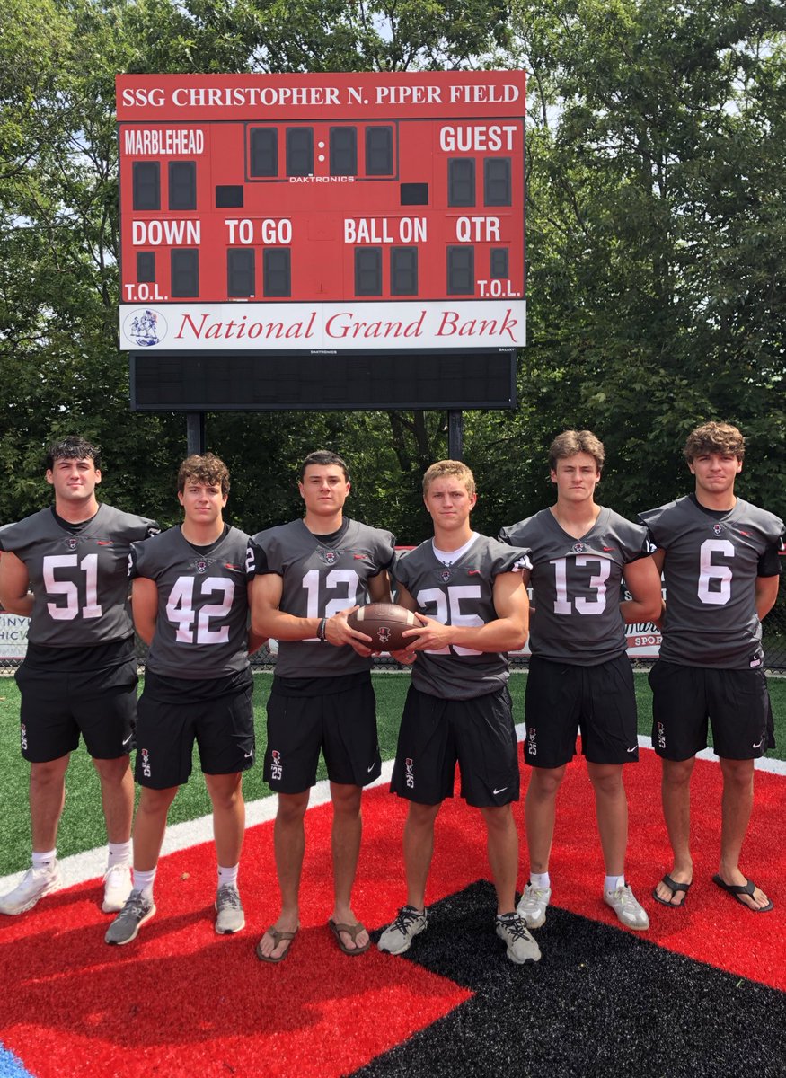 mheadfootball's tweet photo. Congratulations to (L-R) Declan Gibson, John Schieffer, Finn Gallup, Owen Dulac, Breydan Callahan and Rylan Golden our 2025 Captains. https://t.co/ELMoWl3Jyd