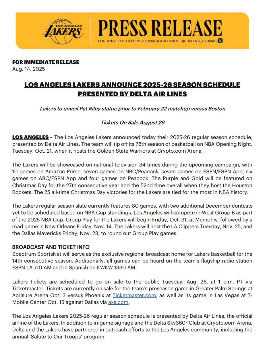 Lakers announce that Pat Riley will have his statue unveiled outside of  Crypto on Feb. 22 ahead of the matchup against the Celtics, which is  fitting!