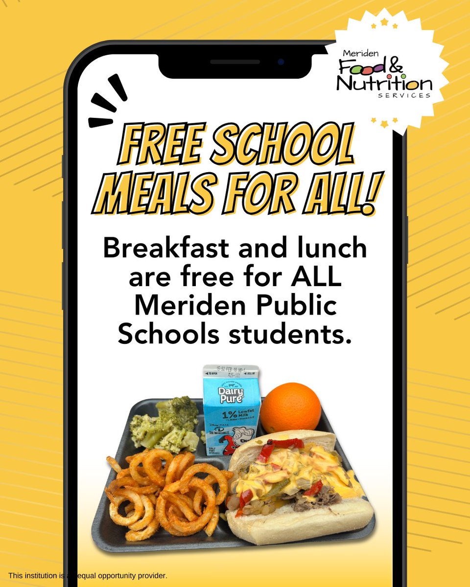 🍎🥪 Did you know? Meals are FREE for all students in Meriden Public Schools all year long! 🎉

<a href="/MeridenK12/">Meriden K12</a> #wootwoot #herestudentssucceed #MeridenCT #MeridenConnecticut #CTschools #NewHavenCounty