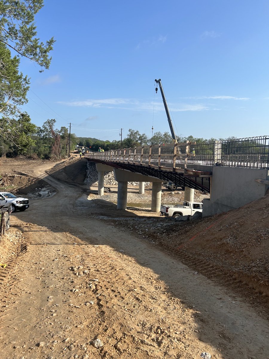 TxDOTCEO's tweet photo. Devastating July 5 floods destroyed the RM 1431 bridge at Cow Creek.  Our @TxDOTAustin⁩ team moved quick to design and contract to rebuild this bridge.  Our contractor Hunter Industries has moved fast and this is what it looks like 40 days later. Stay tuned for more news… https://t.co/xSEyC75nEx